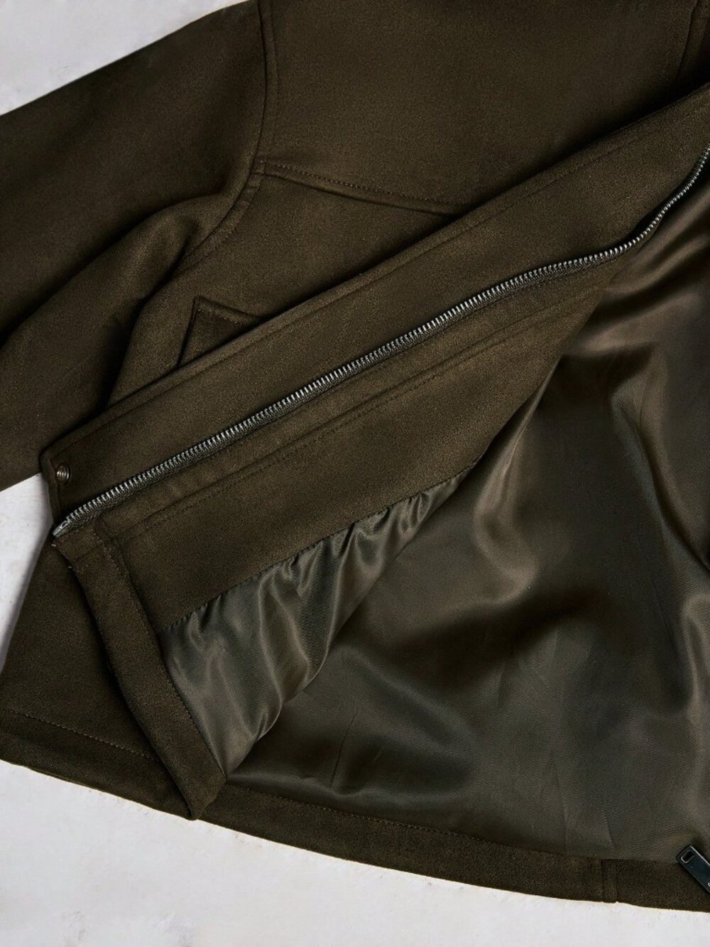 Army Green Casual Women's Suede Lapel Symmetrical Pocket Jacket - Picture 6 of 6